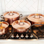 polished copper pan set