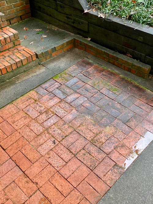 brick patio sections before and after cleaning