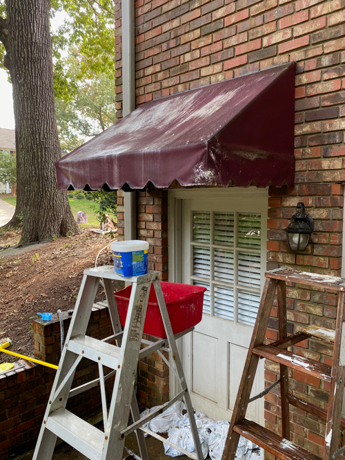 scrubbing the awning with non-bleach cleanser