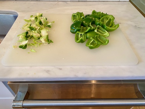 green peppers with white core removed and cut into medium pieces 
